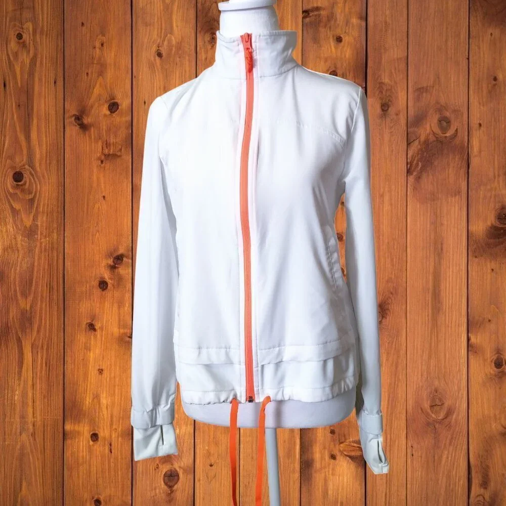 T By Talbots Size P White Zip Up Activewear Jacket Pockets Thumbholes Casual